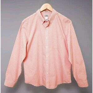 NWOT LL Bean Wrinkle Resistant Shirt Pale Orange Check Plaid Button Down Men's M